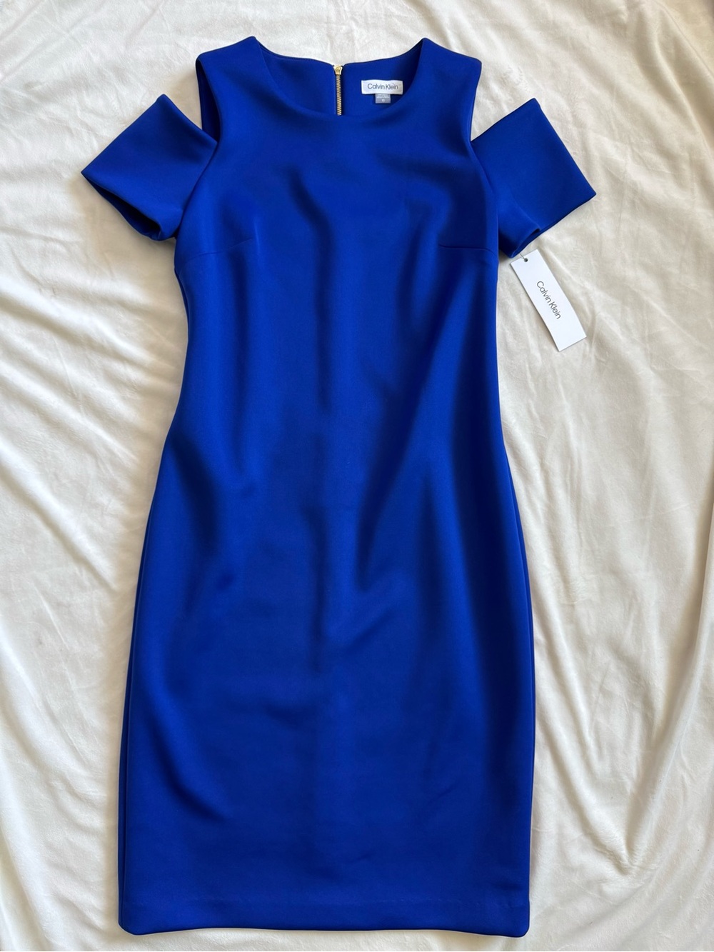 NWT Calvin Klein Cobalt Blue Cold-Shoulder Midi Sheath Dress